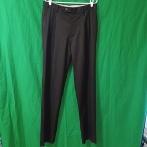 Berle Mens Black 100% Worsted Wool Pleated Dress Pants Slacks Size 33 Unfinished